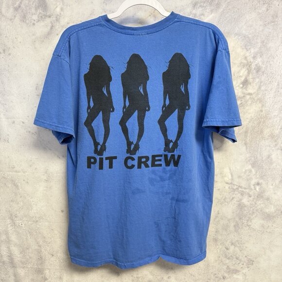 Vintage Gear Up Pit Crew Racing Shirt Mens Large Blue Girls Silhouette Y2K - Picture 1 of 12